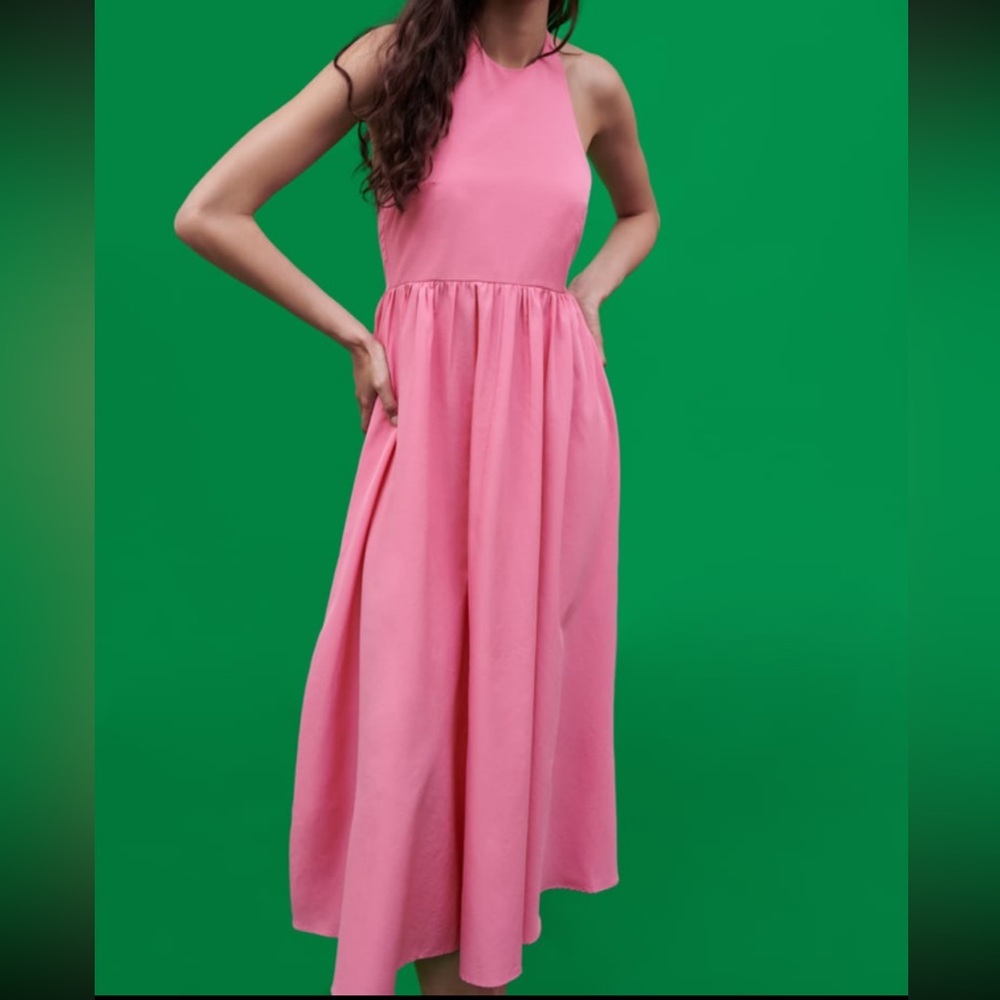 Zara Poplin Halter Dress - MIDI - Fuchsia